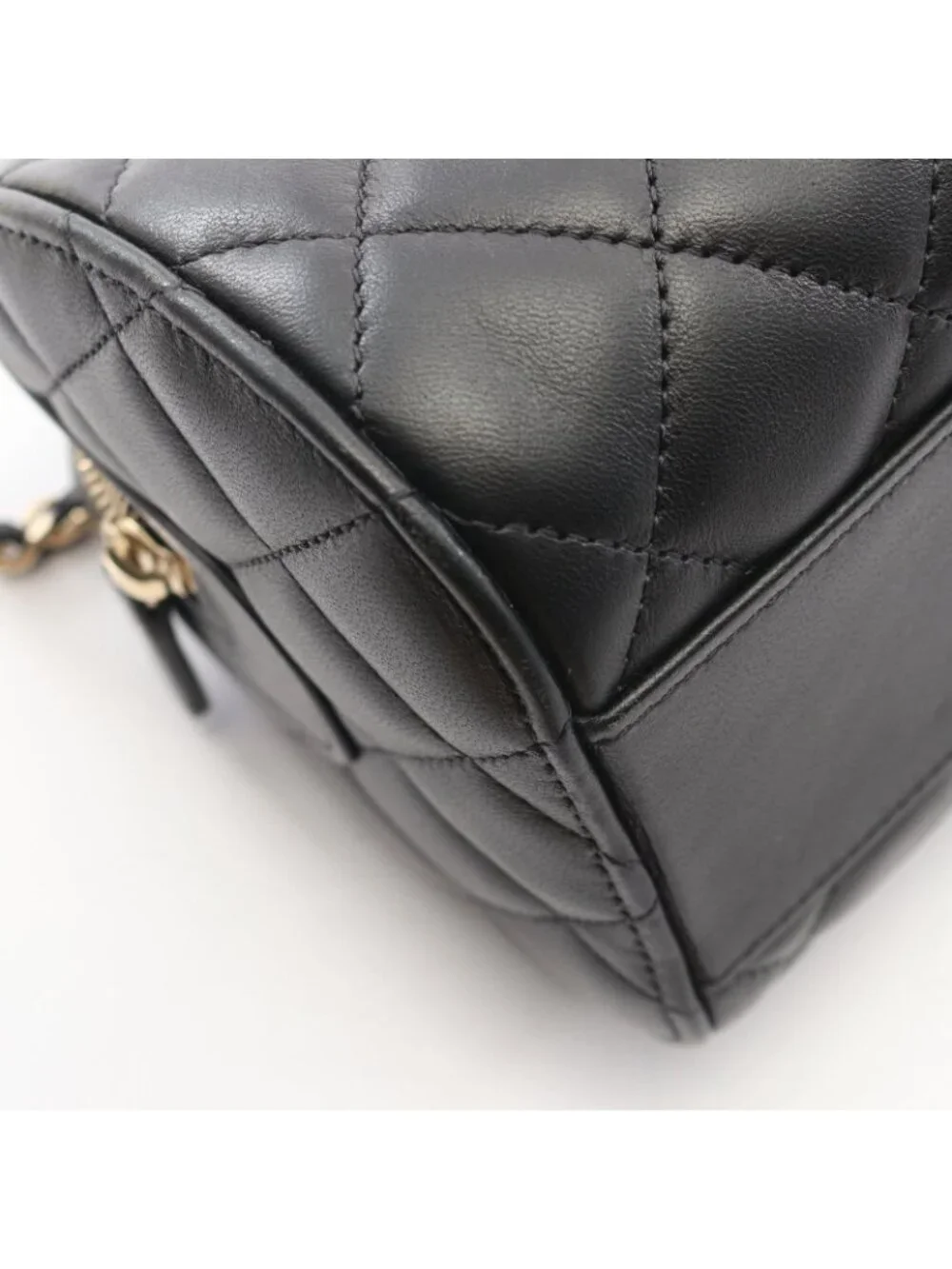 Chanel Quilted 2-Way Black Lambskin Mini Boston